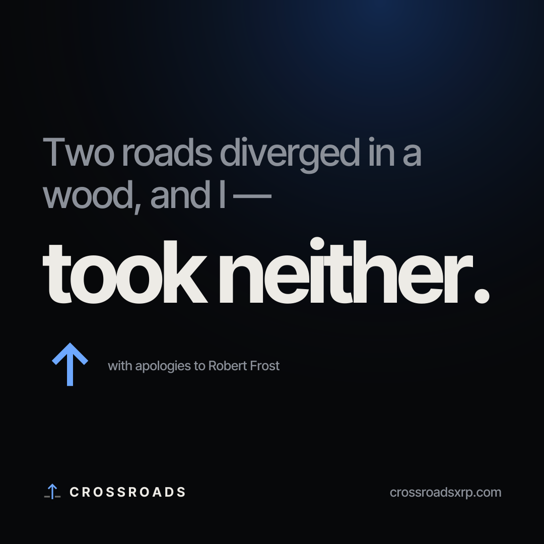 Two roads diverged in a wood, and I took neither — with an upward arrow.